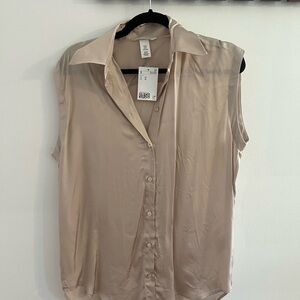 H&M Light Beige Button Down Sleeveless Shirt NWT